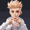 a blond man with a spiky hairstyle, brown eyes, white modern and fashionable clothes, portrait, making a heart shape with hands