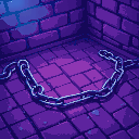 broken chains on a brick floor, blue and purple lighting