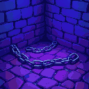 broken chains on a brick floor, blue and purple lighting