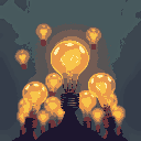 a picture of a bunch of light bulbs rising up, depicting the ideas in the human mind