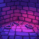 broken chains on a brick floor, blue and purple lighting