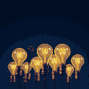 a picture of a bunch of light bulbs rising up, depicting the ideas in the human mind, dark blue background