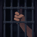 photo of a hand holding onto the bars of a cage, dark setting
