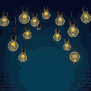 a picture of a bunch of light bulbs rising up to the sky, depicting the ideas in the human mind, dark blue background, in front of a brick wall