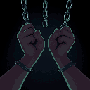 hands breaking free from chains, dark setting
