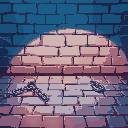 chains on a brick floor, blue lighting