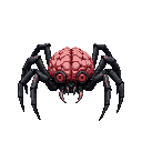 horror spider machine with encased human brain red eyes tubes metallic aggressive dangerous hunting