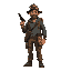 survivor with a pistol, with a bag, and post apocaliptyc style