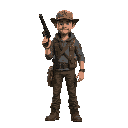 survivor with a pistol, with a bag, and post apocaliptyc style