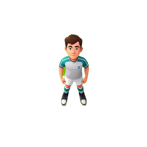 top-down perspective of a male soccer player standing on a green grassy field