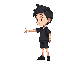  boy, black school clothes, facing right, black hair, with right arm stretched out