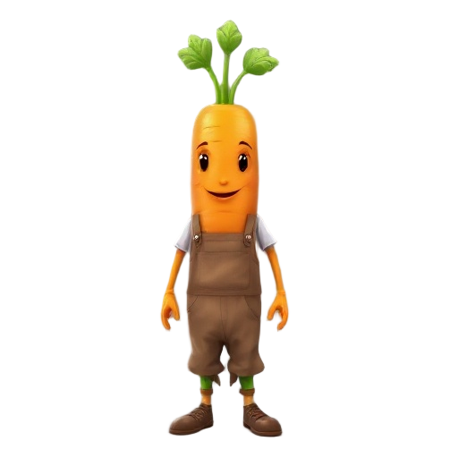 a humanoid carrot using farmer clothes.