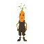 a humanoid carrot using farmer clothes.
