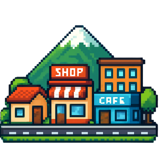 cria um cenario de uma cidade de pixel 2d bonitinha com uma montanha atras
