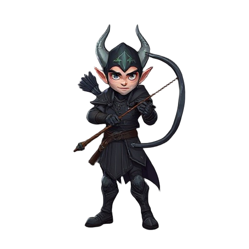 an elven archer, with a dark themed armor standind on a attack instance.