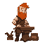 a blacksmith with a ginger hair and beard smithing his copper anvil