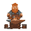 a blacksmith with a ginger hair and beard smithing his copper anvil