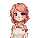 a sweet and teen girl with hair that is a pink, yellow and brown, wearing a chef's apron.