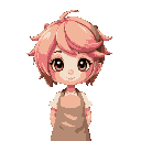 a sweet and tiny girl with hair that is a mixture of pink, yellow and brown, wearing a chef's apron.