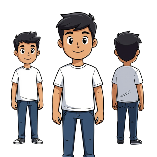 tan man, student, white tshirt, black hair