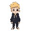 pixel is a white boy with a black hoodie and blonde hair