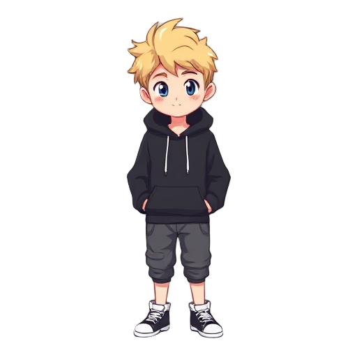 pixel is a white boy with a black hoodie and blonde hair