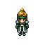 a beautyful woman with blonde hair, a hairband wrapped around her head, armor, a dark green robe, and a sword that's slightly transparent and full of energy. anime style.