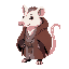 realistic anthropromorphic opossum character dressed in robes with a white face and pink nose, ears, and tail