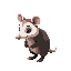 realistic anthropromorphic opossum character with a white face and pink nose, ears, and tail