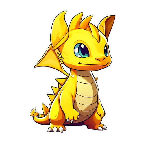 the first evolution stage of a lightning type yellow dragon creature facing right