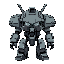 a mech styled after world war 2 battleship grey color with cannons on the arms 
