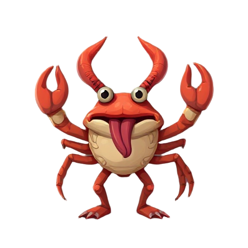 crab with devilish horns and a longue tongue