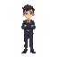 a young lecturer in pixel-art style wearing a suit