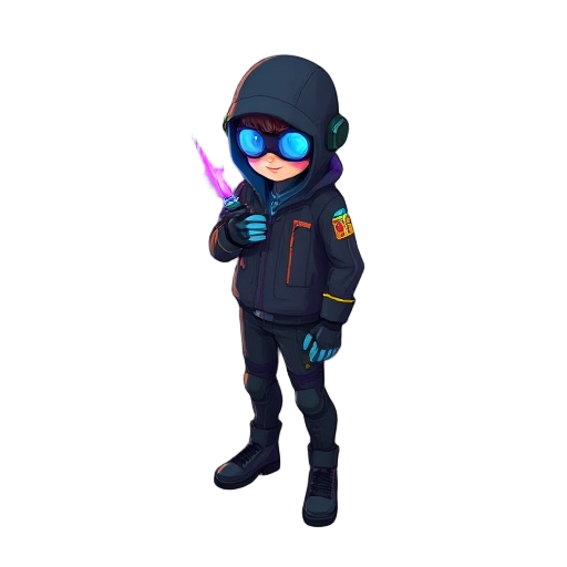 cyberpunk spy experiement kid who was a purple fire aura that can control time