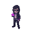 pixel cyberpunk spy experiement kid who was a purple fire aura that can control time