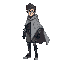 cyberpunk mechcanic arm spy and a blanket as a cape teen with time control power