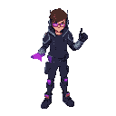 cyberpunk mechcanic arm spy teen with purple aura time control power