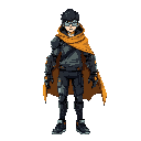 cyberpunk mechcanic arm secret force killer machine and a home blanket as a cape teenager with time control power
