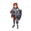 female, redhair, crusader, full plate armor, tower shield, make 8 direction sprites