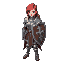 female, redhair, crusader, full plate armor, tower shield