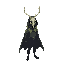 shadow person with cape made of leaves wearing a deer skull mask