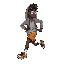 teenager, nerdy, athletic, dark skin, running,hoodie, side view, hood up, bright gym shorts, socks, crocs, glasses, messy hair, slingshot