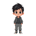 make an 11 year old child with dark hair, fair skin, urban clothes and a tired and depressed and tired make him with longer paler hair and with sweatpants and look with less emotion 