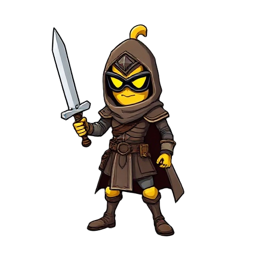 uma banana de óculos guerreira que segura uma espada de banana de fogo