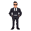 buff bodyguard in suit and sunglasses