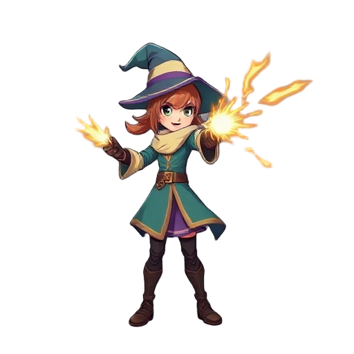 powerful wizard girl shooting fireballs