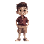 crie um personagem menino, 2d, personagem de jogo , usando bermuda e camisa preta, e chinelo e bone