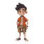 crie um personagem menino, 2d, personagem de jogo , usando bermuda e camisa oreta, e chinelo e bone