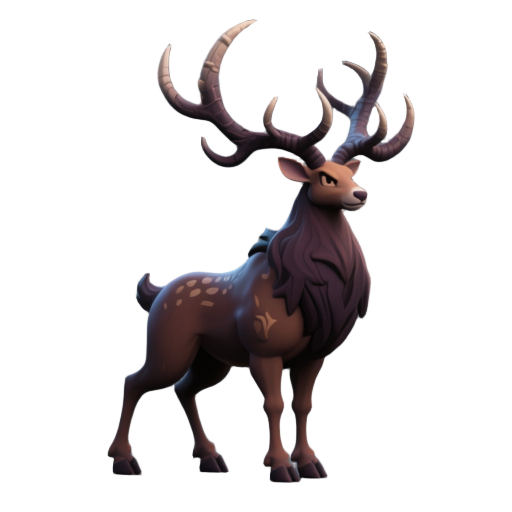 um cervo imponente e forte, com longo chifres. com um tom de fantasia dark