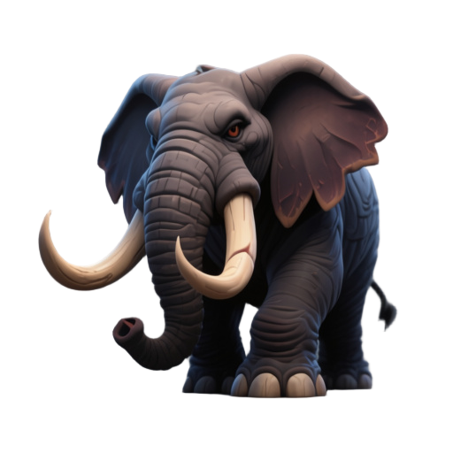 um elefante imponente e forte, com longas presas. com um tom de fantasia dark